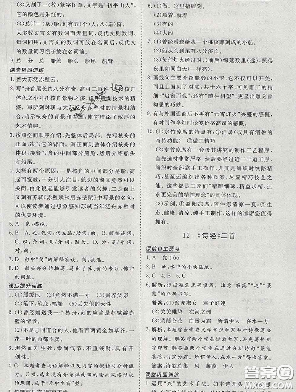 2020新版標(biāo)準(zhǔn)課堂作業(yè)八年級(jí)語(yǔ)文下冊(cè)人教版參考答案