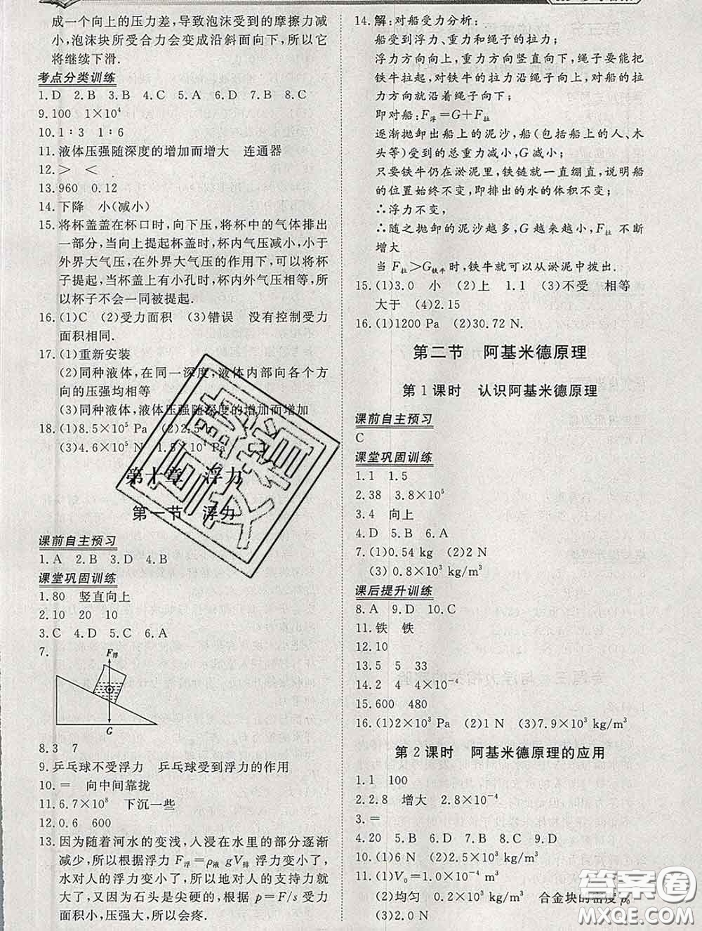 2020新版標準課堂作業(yè)八年級物理下冊人教版參考答案