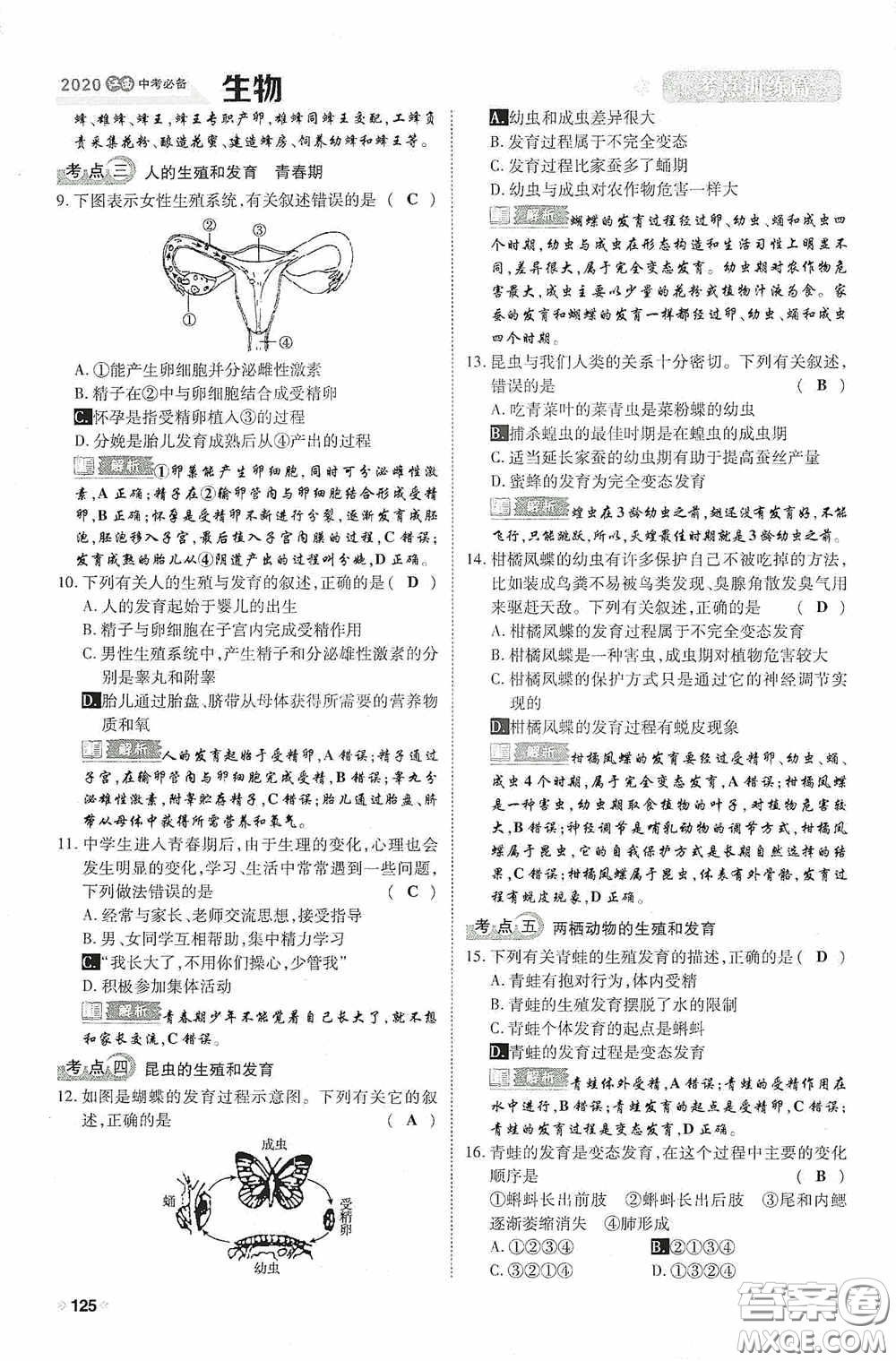 2020中考一卷通考點訓(xùn)練篇生物6篇訓(xùn)練答案