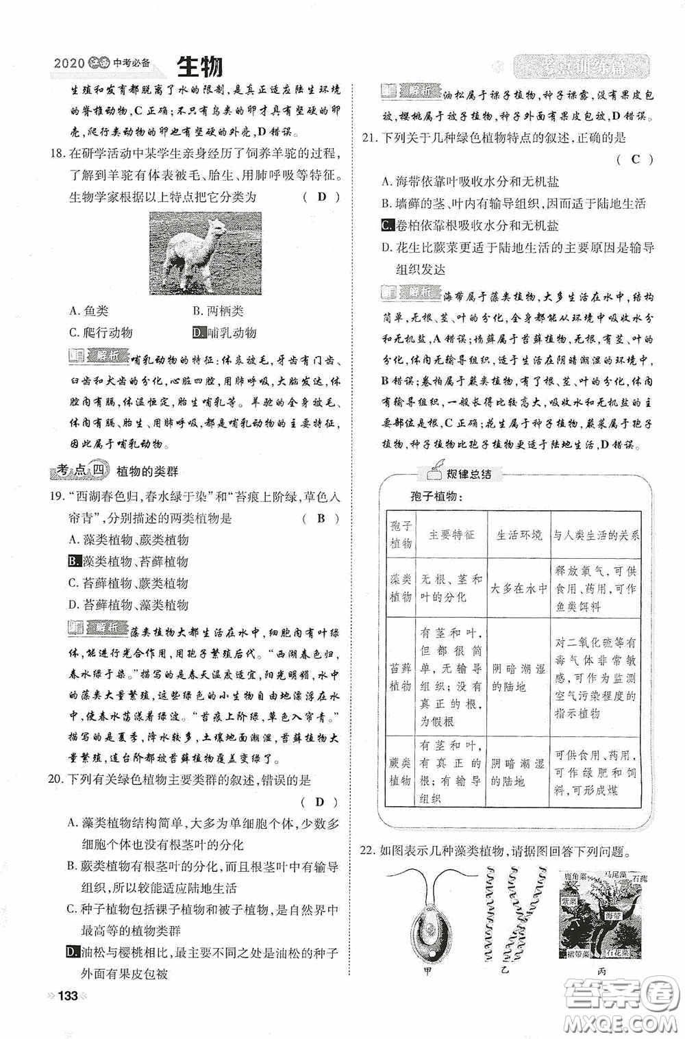 2020中考一卷通考點訓(xùn)練篇生物6篇訓(xùn)練答案