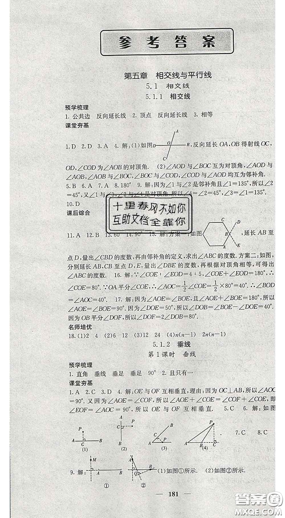 四川大學出版社2020春名校課堂內(nèi)外七年級數(shù)學下冊人教版答案