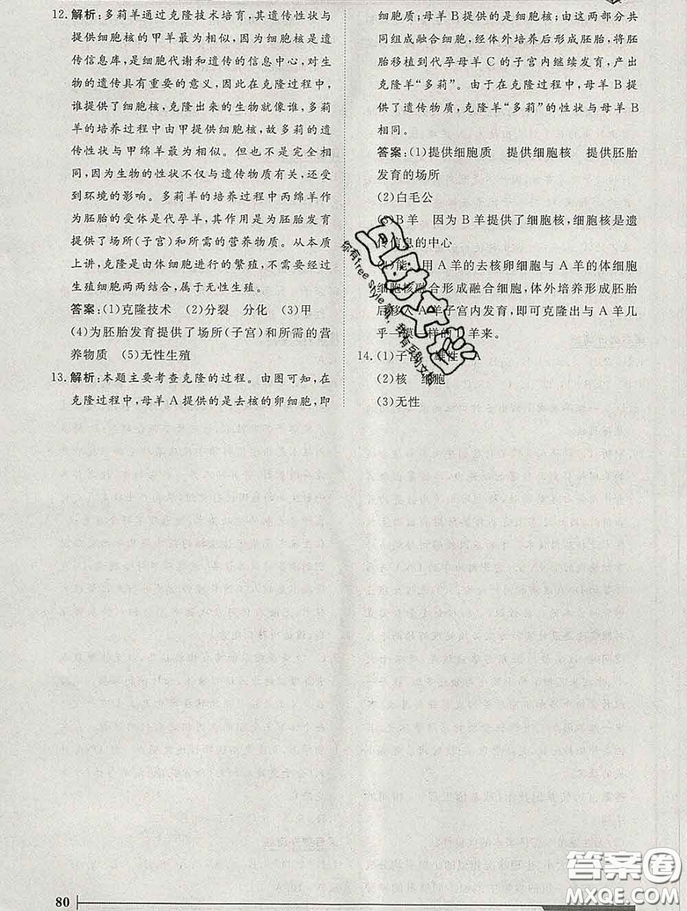 2020新版標(biāo)準(zhǔn)課堂作業(yè)八年級生物下冊濟(jì)南版參考答案