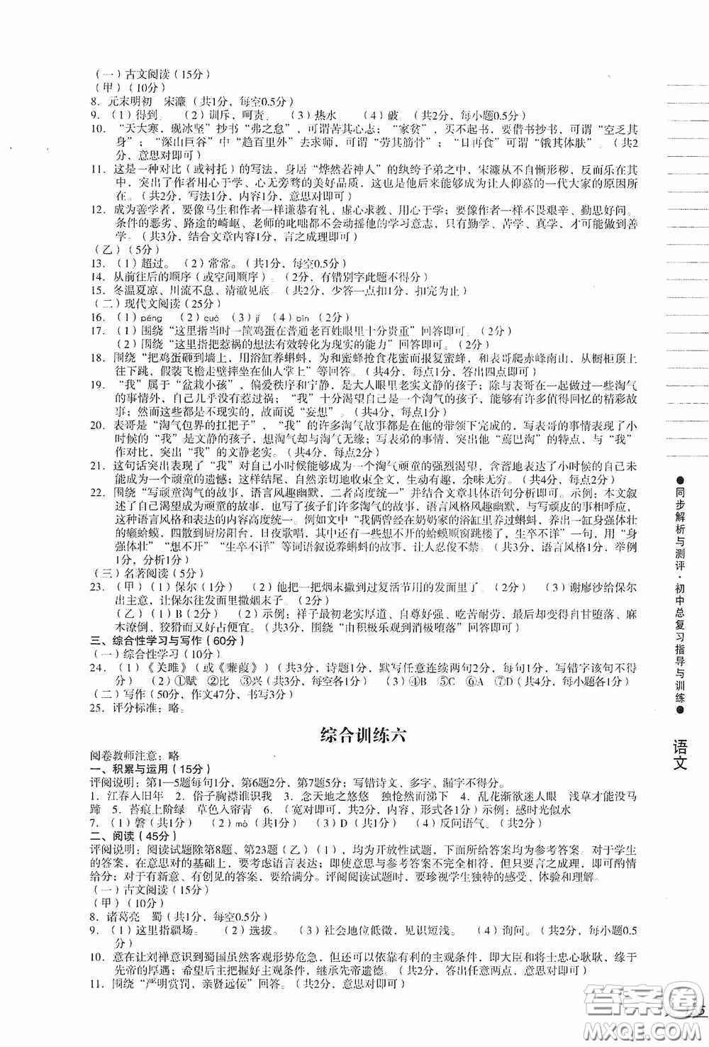 人民教育出版社2020同步解析與測(cè)評(píng)初中總復(fù)習(xí)指導(dǎo)與訓(xùn)練語(yǔ)文答案