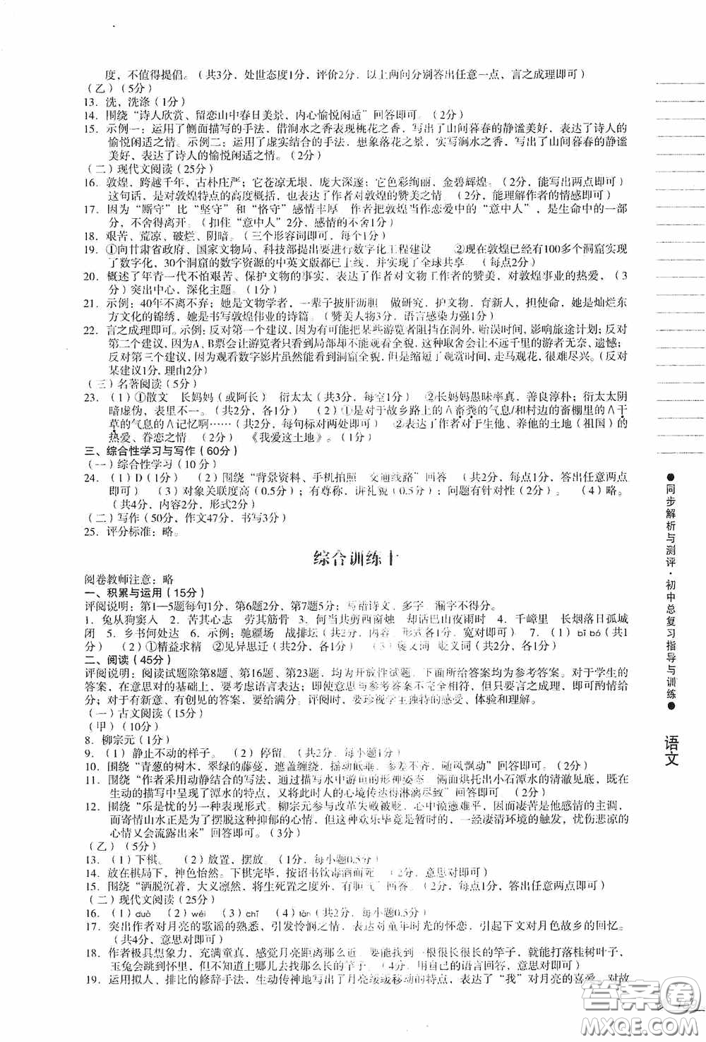 人民教育出版社2020同步解析與測(cè)評(píng)初中總復(fù)習(xí)指導(dǎo)與訓(xùn)練語(yǔ)文答案