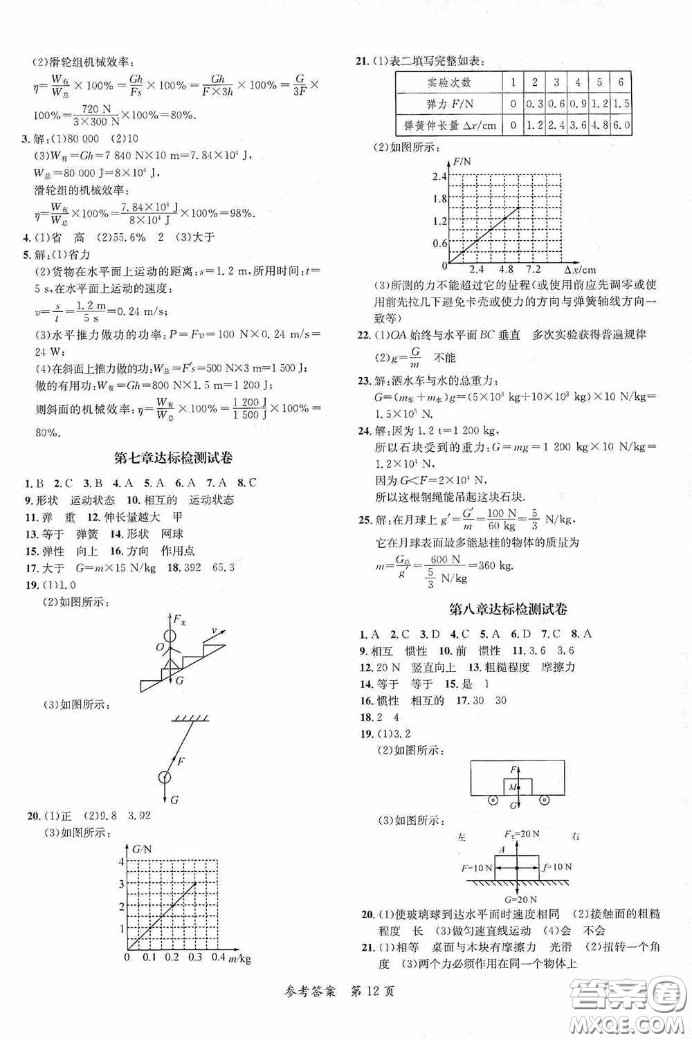 新疆青少年出版社2020高效課堂八年級(jí)物理下冊(cè)人教版答案