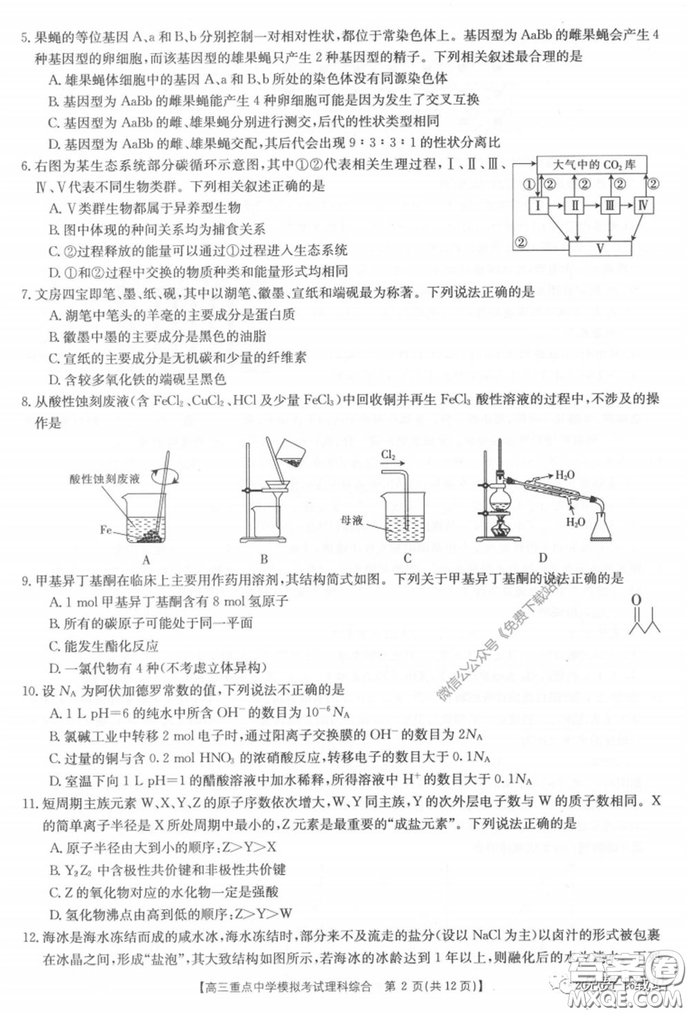 2020年江西金太陽(yáng)高三重點(diǎn)中學(xué)模擬考試?yán)砜凭C合試題及答案