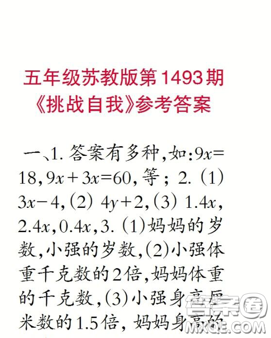 2020小學(xué)生數(shù)學(xué)報五年級下學(xué)期第1493期答案