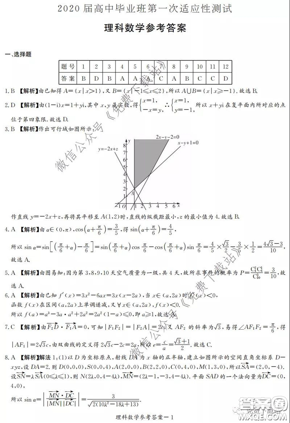 廣西2020屆高中畢業(yè)班第一次適應(yīng)性測(cè)試?yán)砜茢?shù)學(xué)試題及答案