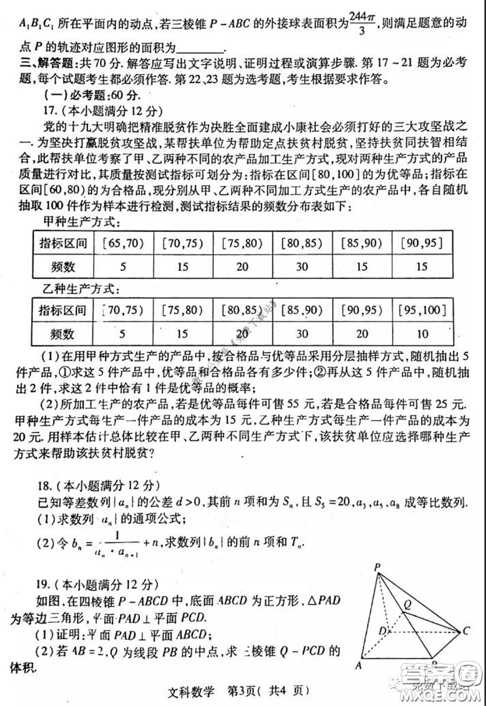 2020年河南省六市高三第一次模擬調(diào)研文科數(shù)學(xué)試題答案