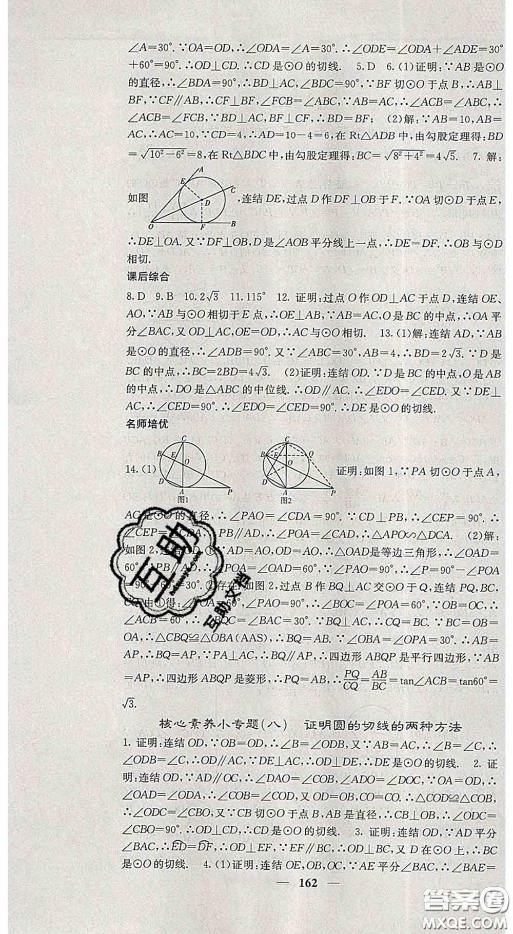 四川大學(xué)出版社2020春名校課堂內(nèi)外九年級(jí)數(shù)學(xué)下冊(cè)華師版答案