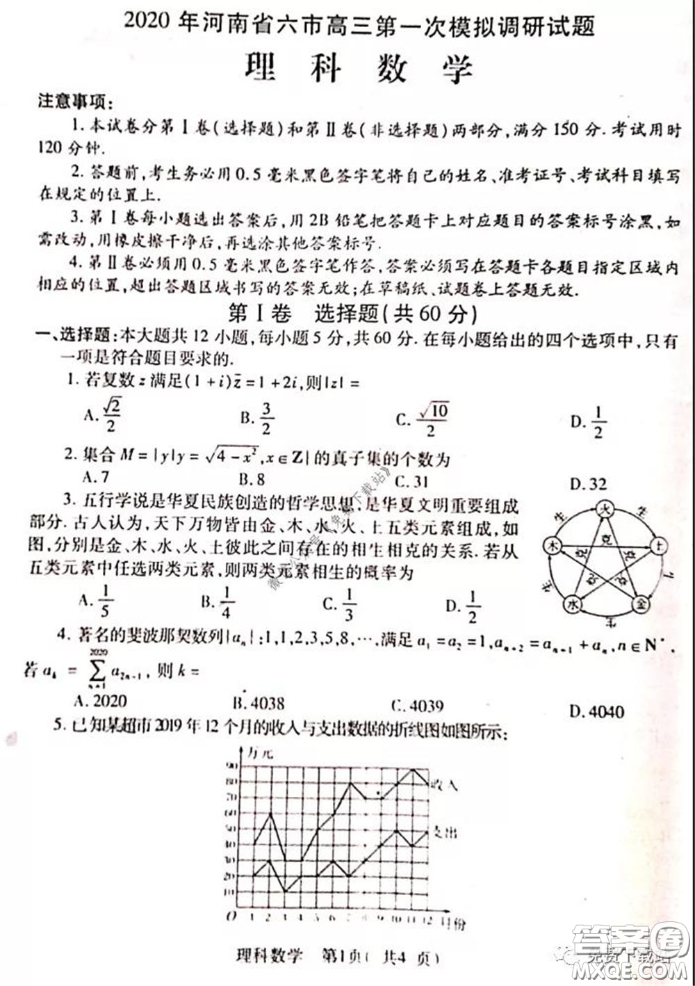 2020年河南省六市高三第一次模擬調(diào)研理科數(shù)學(xué)試題答案