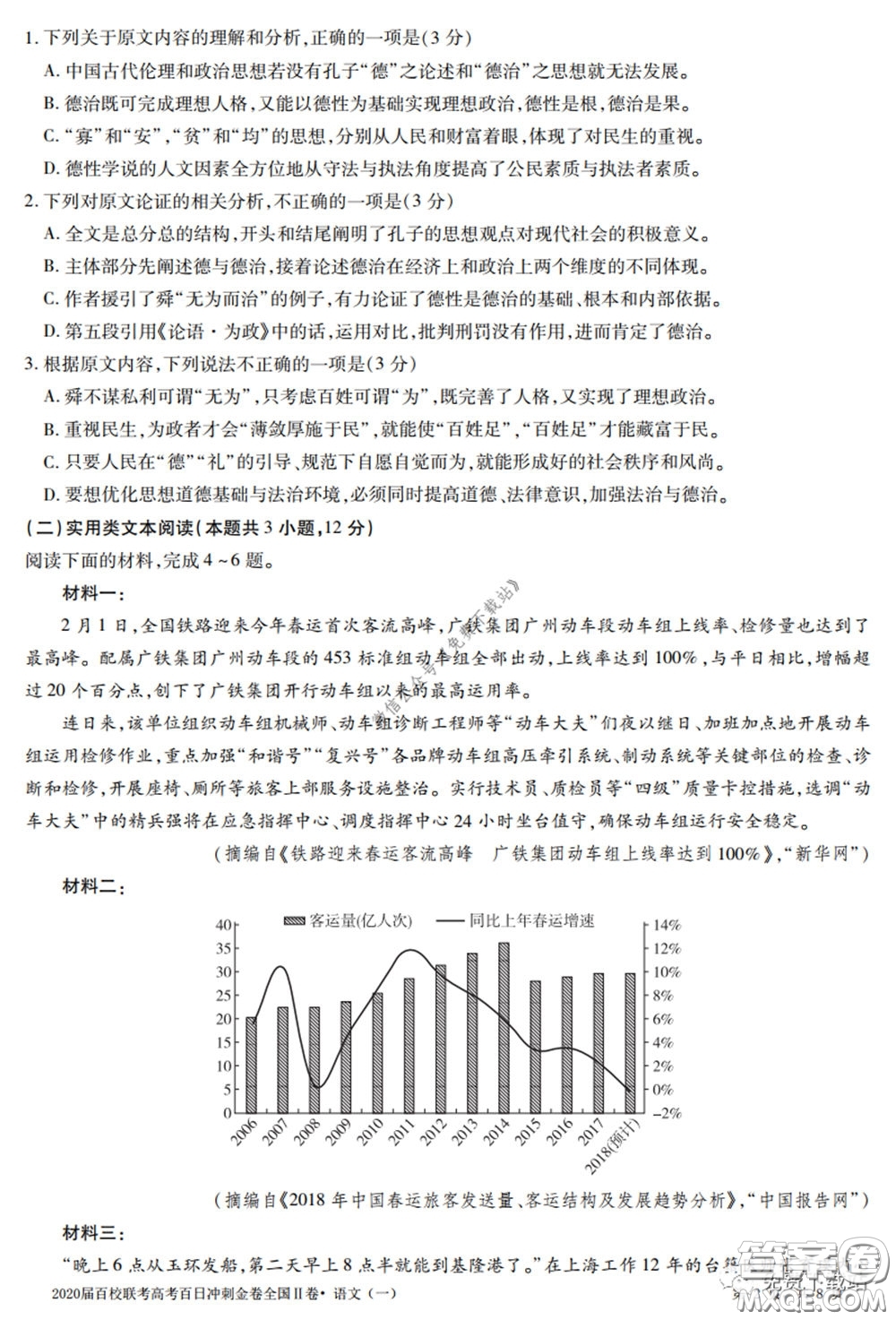 2020屆百校聯(lián)考高考百日沖刺金卷一全國二卷語文試題及答案