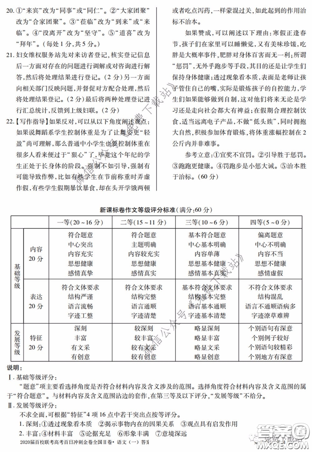 2020屆百校聯(lián)考高考百日沖刺金卷一全國二卷語文試題及答案