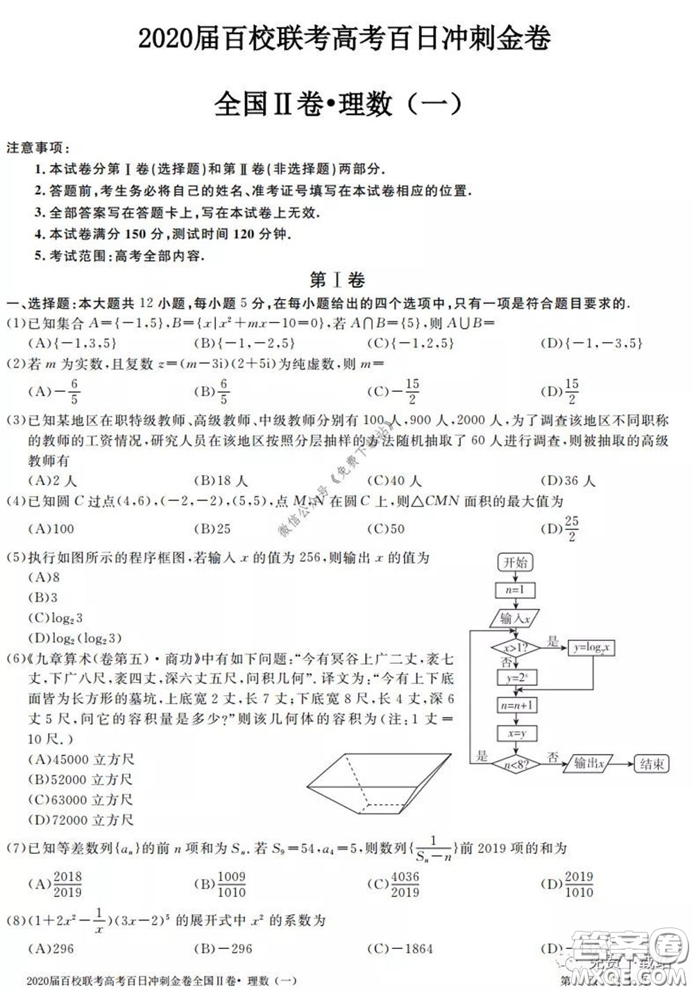 2020屆百校聯(lián)考高考百日沖刺金卷一全國二卷理科數(shù)學(xué)試題及答案