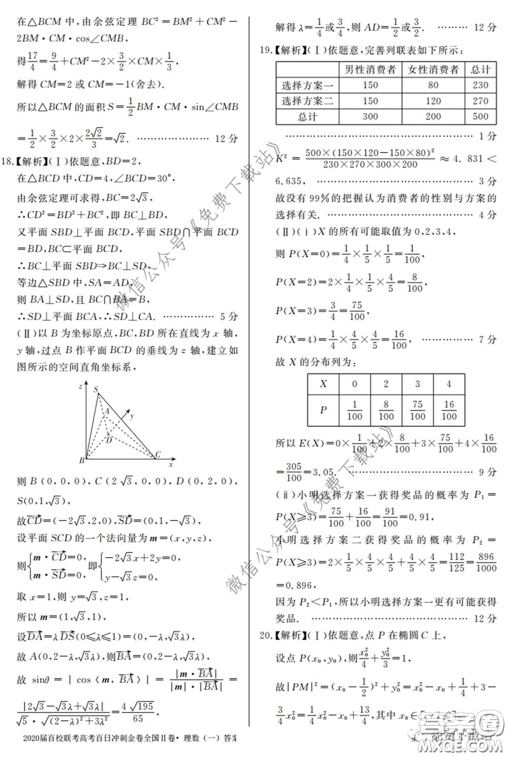 2020屆百校聯(lián)考高考百日沖刺金卷一全國二卷理科數(shù)學(xué)試題及答案