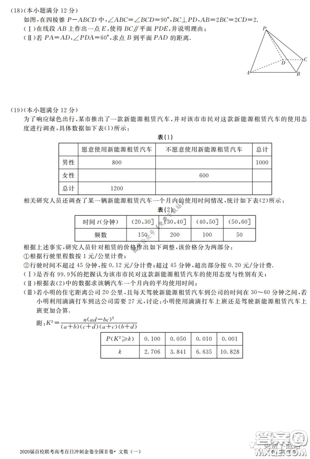 2020屆百校聯(lián)考高考百日沖刺金卷一全國二卷文數(shù)試題及答案