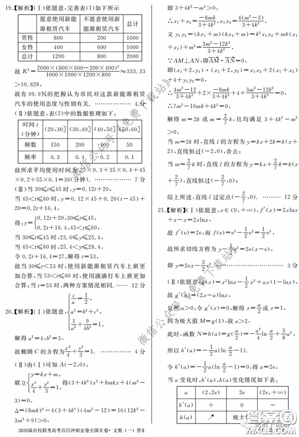 2020屆百校聯(lián)考高考百日沖刺金卷一全國二卷文數(shù)試題及答案