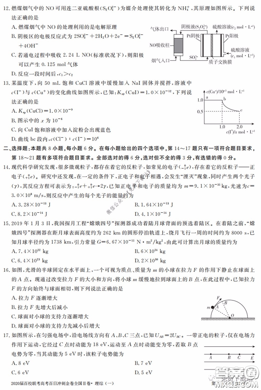 2020屆百校聯(lián)考高考百日沖刺金卷一全國二卷理綜試題及答案