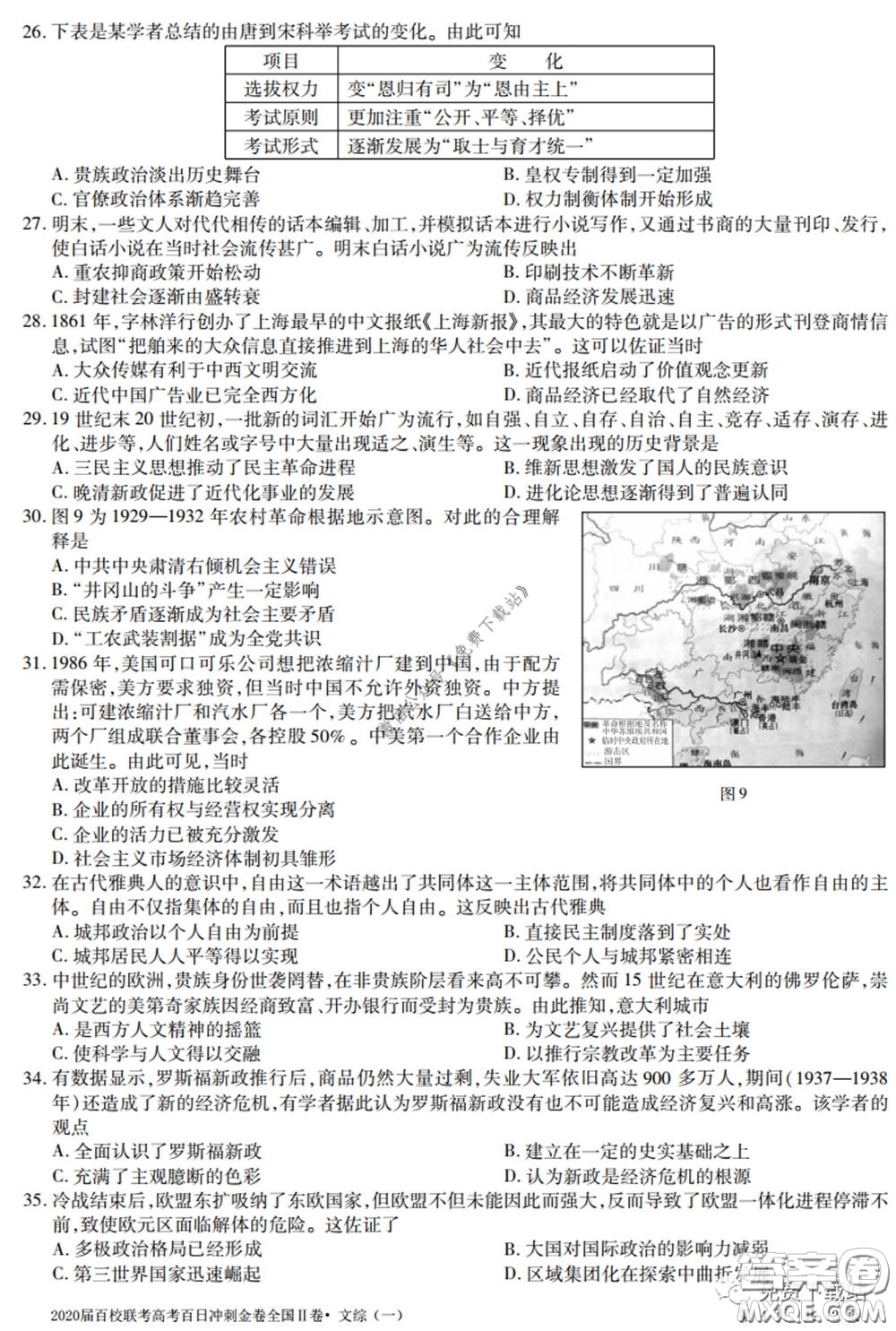 2020屆百校聯(lián)考高考百日沖刺金卷一全國(guó)二卷文綜試題及答案