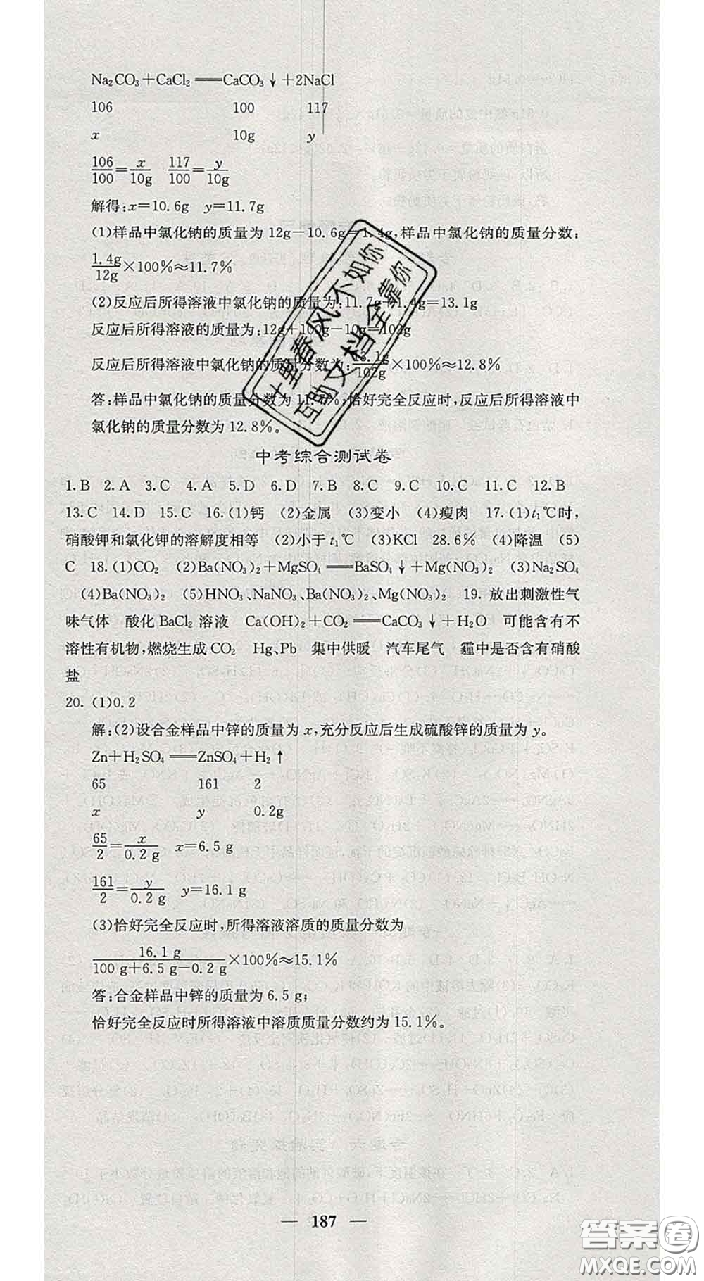 四川大學(xué)出版社2020春名校課堂內(nèi)外九年級化學(xué)下冊人教版答案