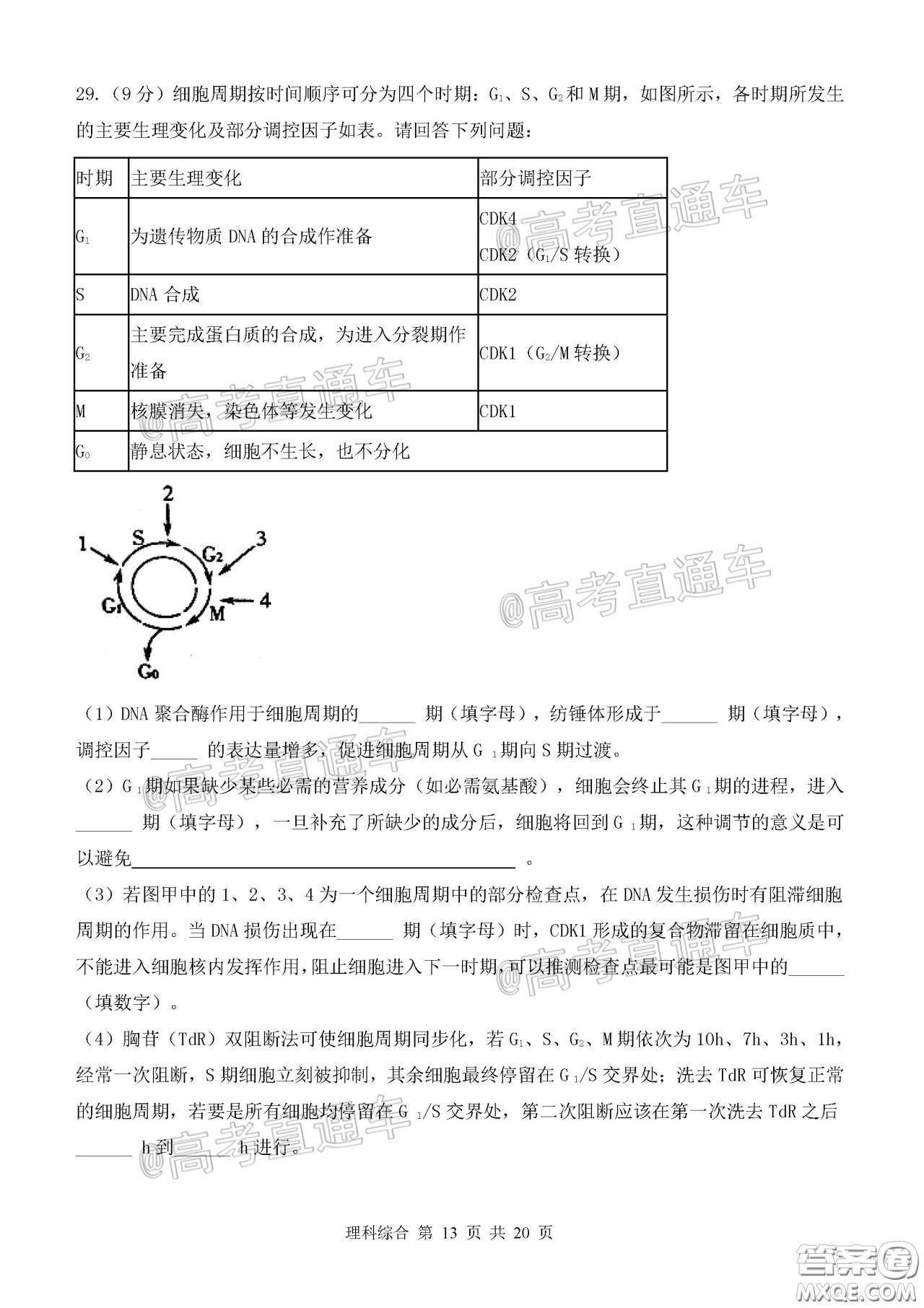 2020年河北衡水中學(xué)高三下九調(diào)研考試?yán)砭C試題及答案