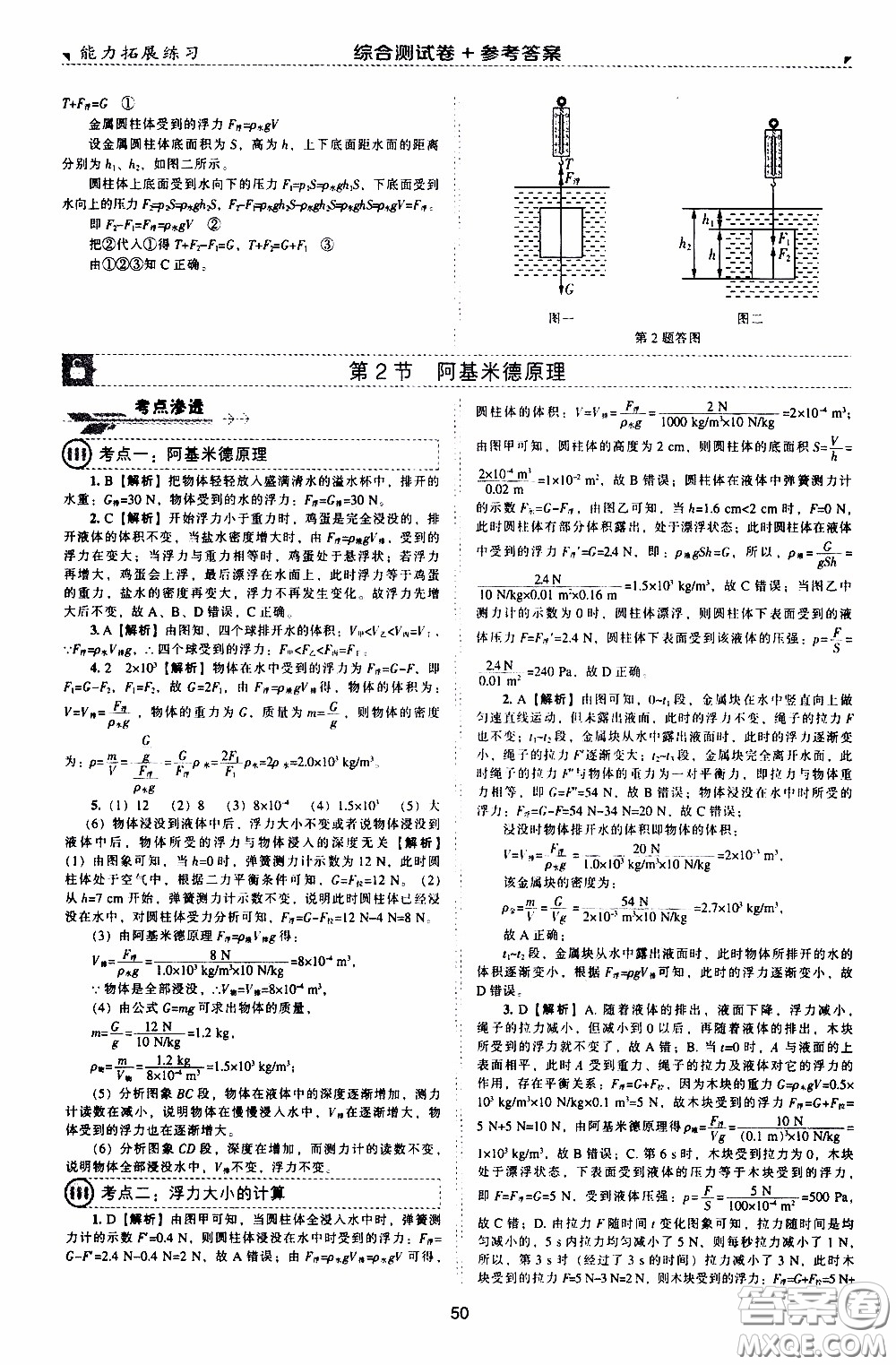 2020年能力拓展練習(xí)八年級下冊物理人教版參考答案