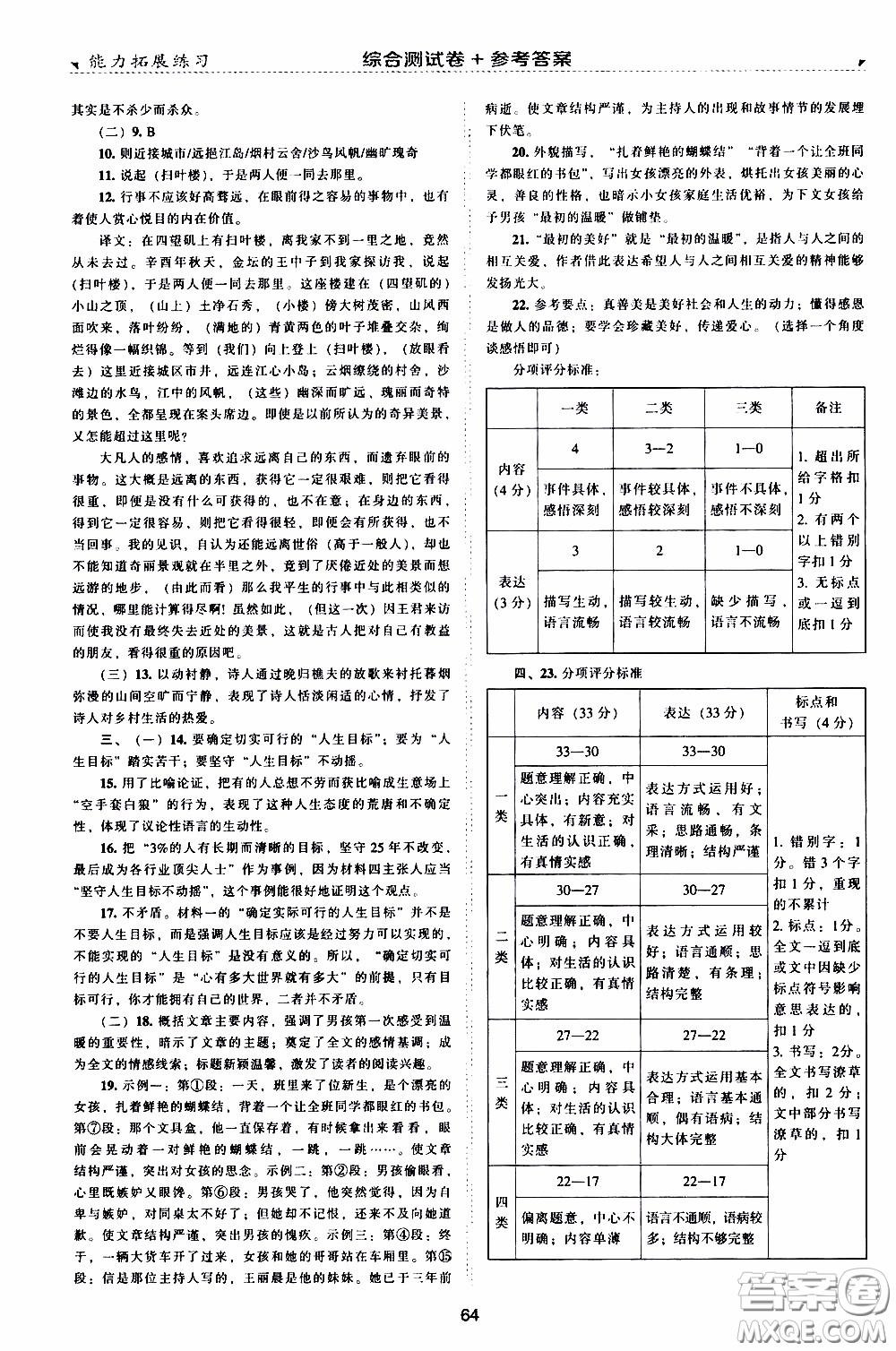 2020年能力拓展練習九年級下冊語文人教版參考答案