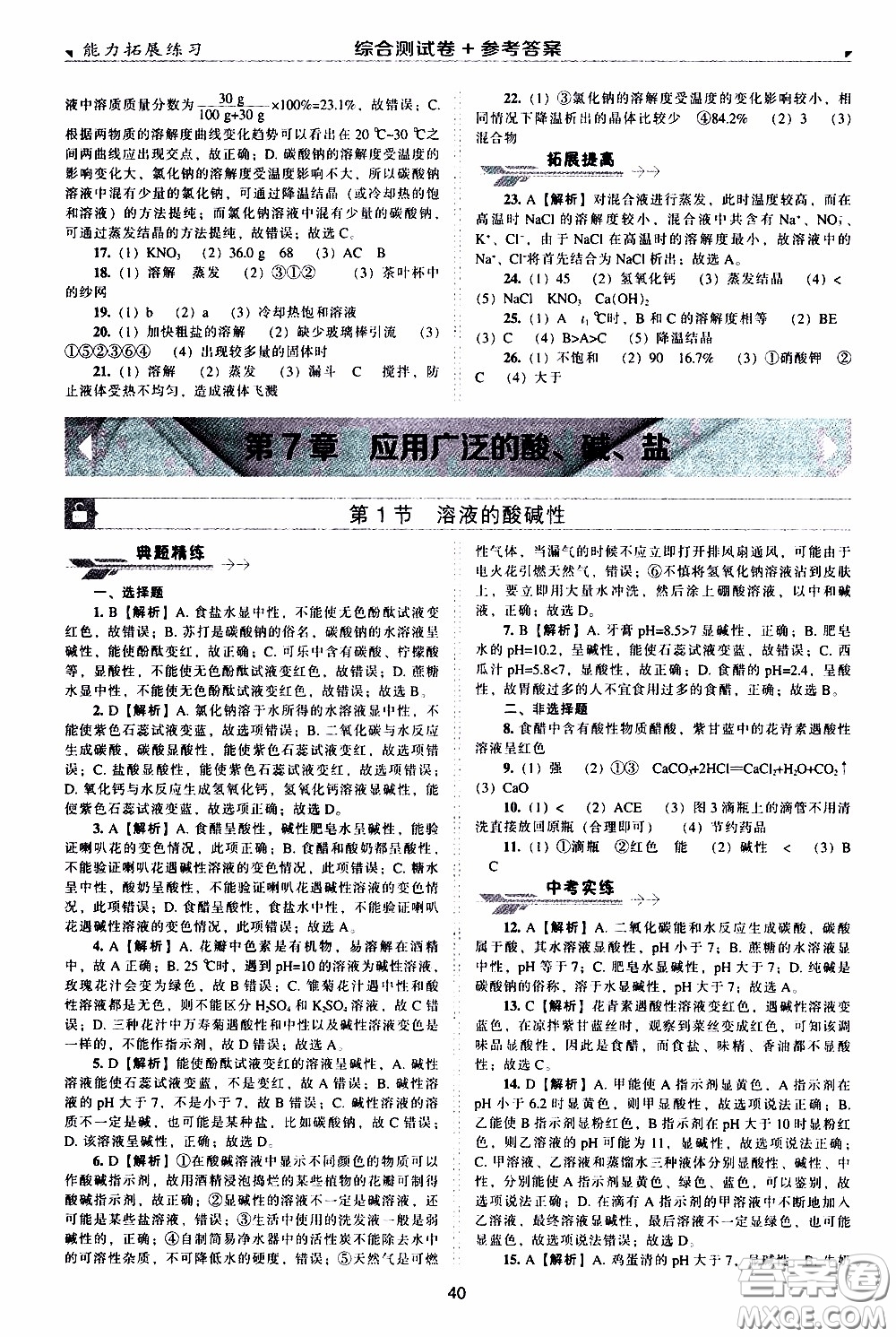 2020年能力拓展練習(xí)九年級下冊化學(xué)上教版參考答案