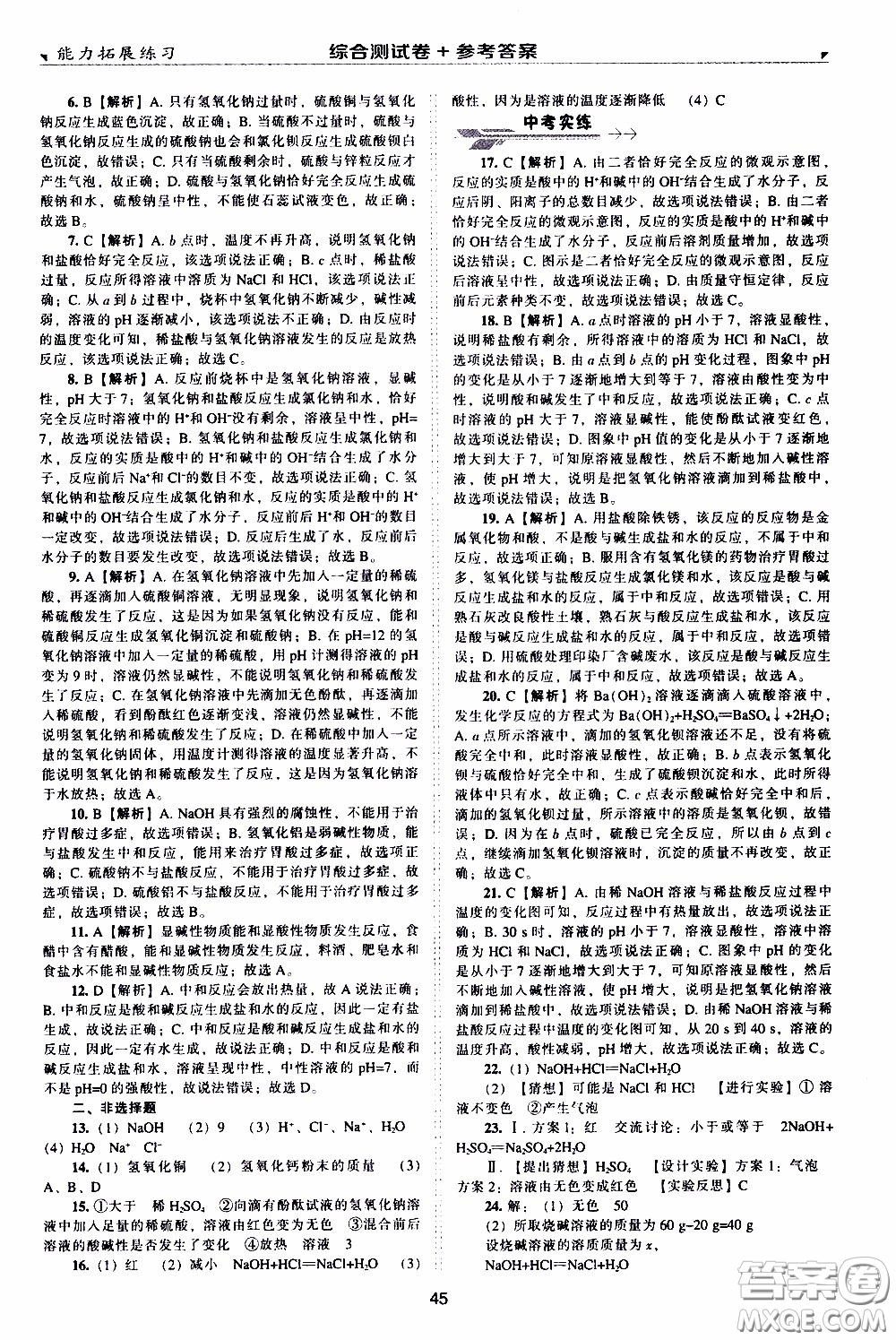 2020年能力拓展練習(xí)九年級下冊化學(xué)上教版參考答案