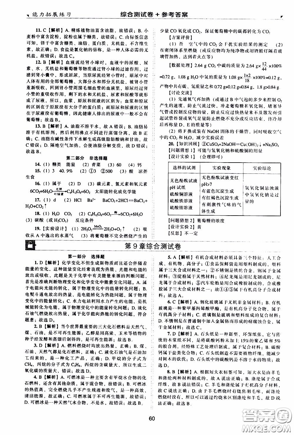 2020年能力拓展練習(xí)九年級下冊化學(xué)上教版參考答案