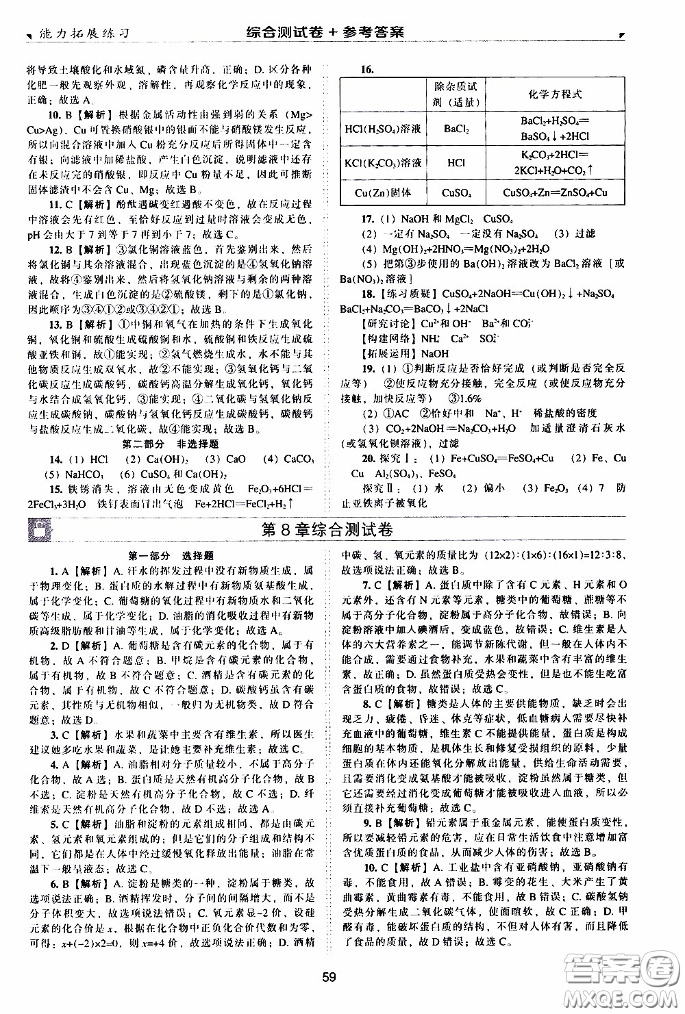 2020年能力拓展練習(xí)九年級下冊化學(xué)上教版參考答案