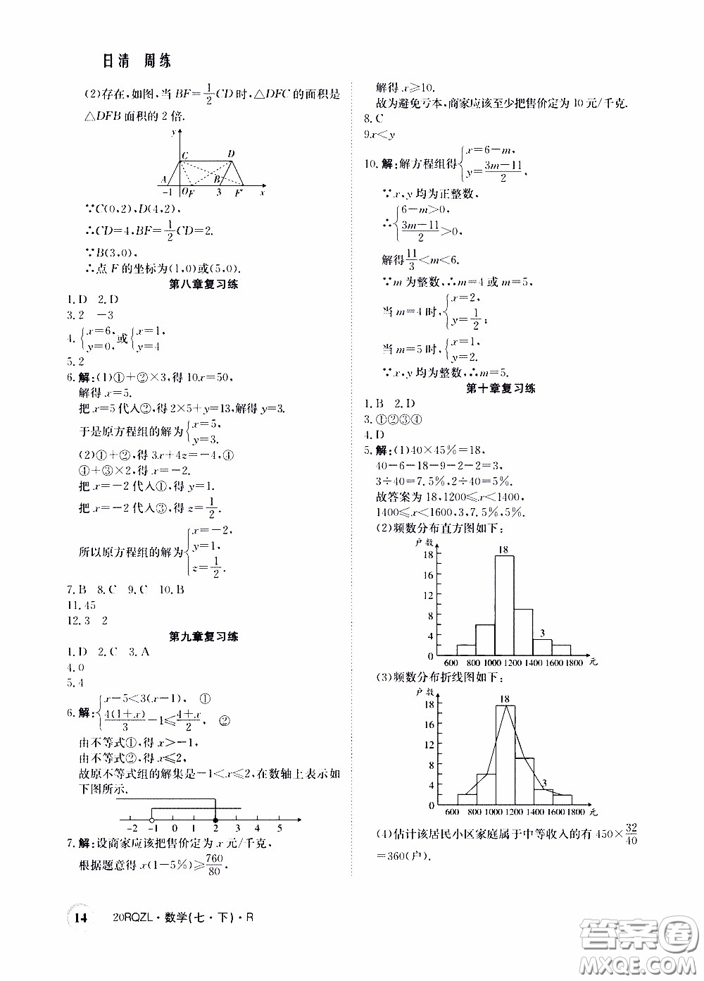 2020年日清周練限時(shí)提升卷數(shù)學(xué)七年級(jí)下冊(cè)R人教版參考答案