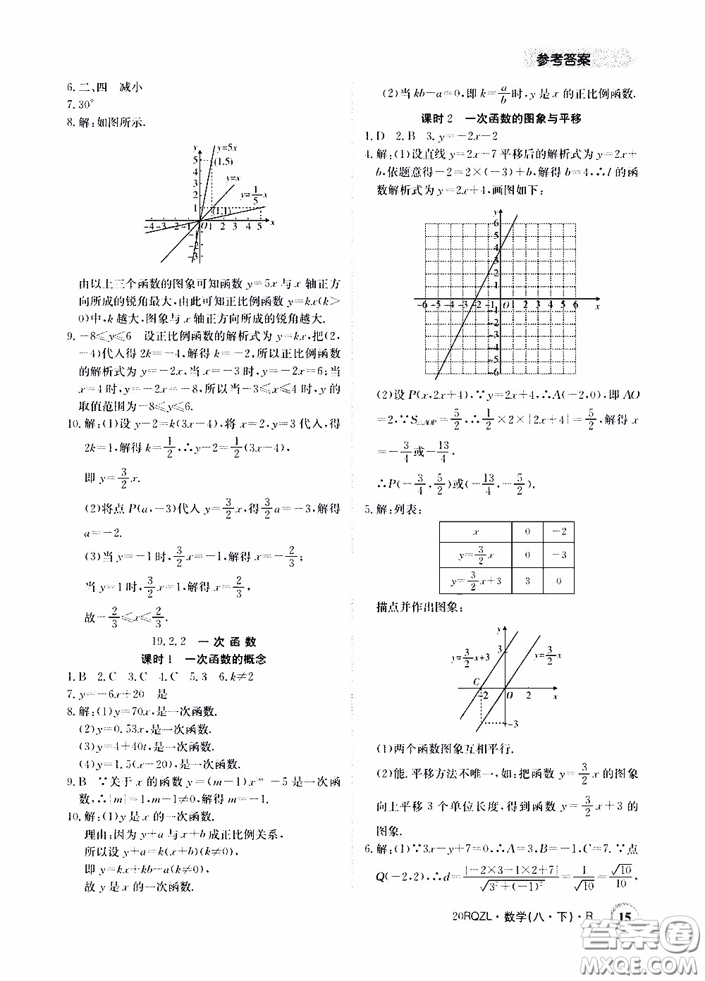 2020年日清周練限時提升卷數(shù)學(xué)八年級下冊R人教版參考答案