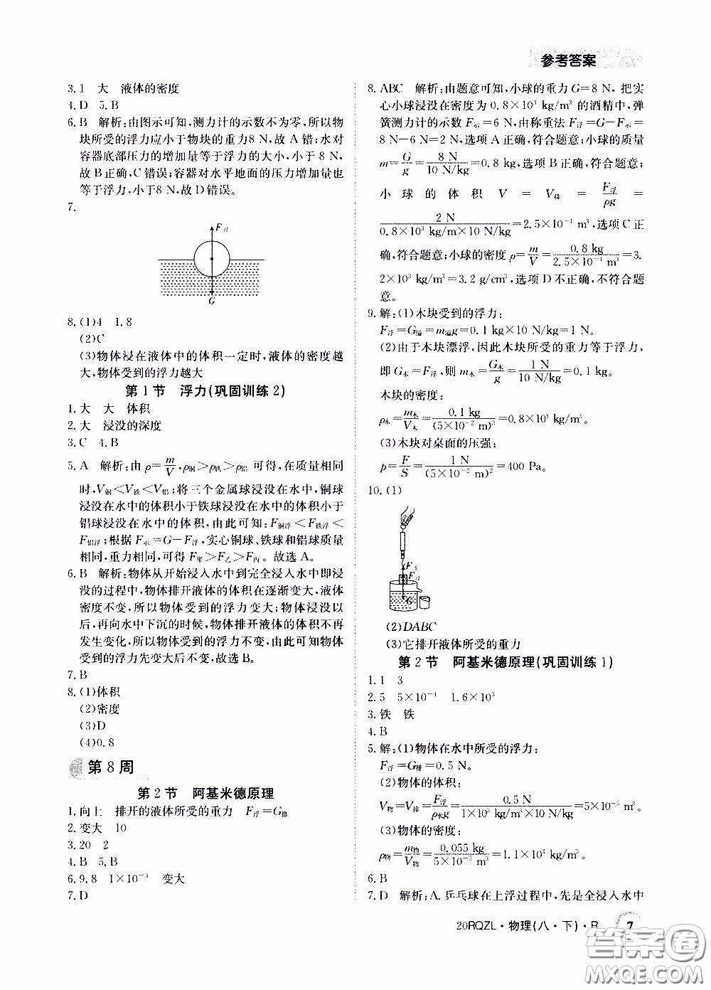 2020年日清周練限時(shí)提升卷物理八年級(jí)下冊(cè)R人教版參考答案