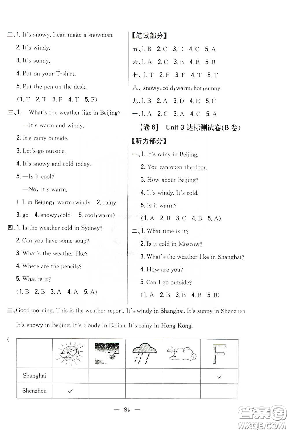 吉林人民出版社2020小學(xué)教材完全考卷四年級(jí)英語(yǔ)下冊(cè)新課標(biāo)人教版答案