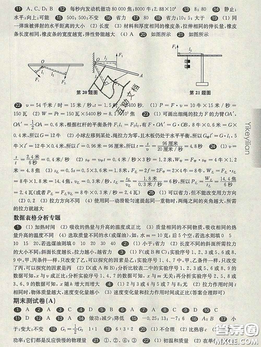 2020新版華東師大版一課一練八年級(jí)物理第二學(xué)期增強(qiáng)版答案