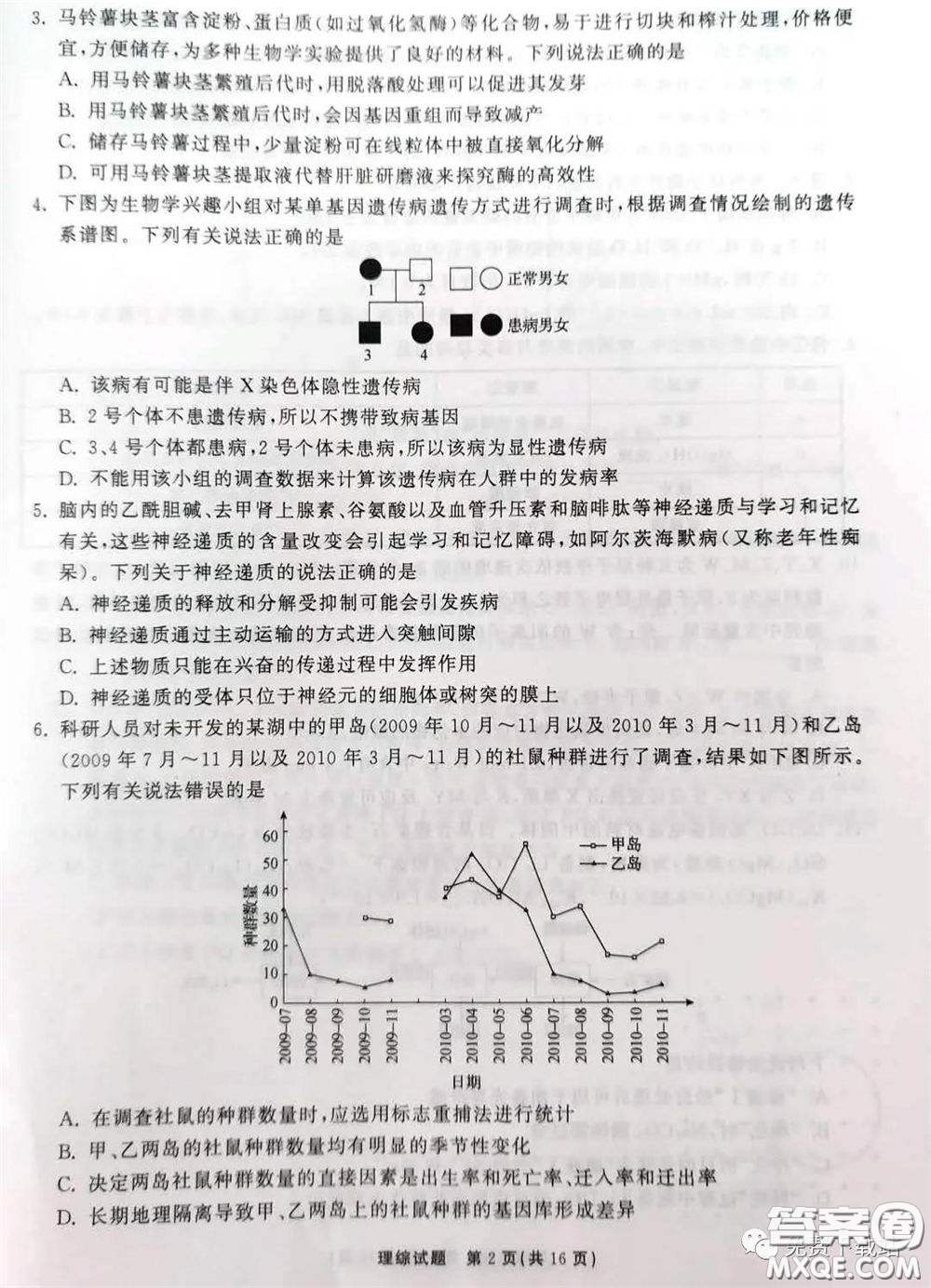 河北衡水中學(xué)2020屆全國(guó)高三第二次聯(lián)合考試?yán)砭C答案