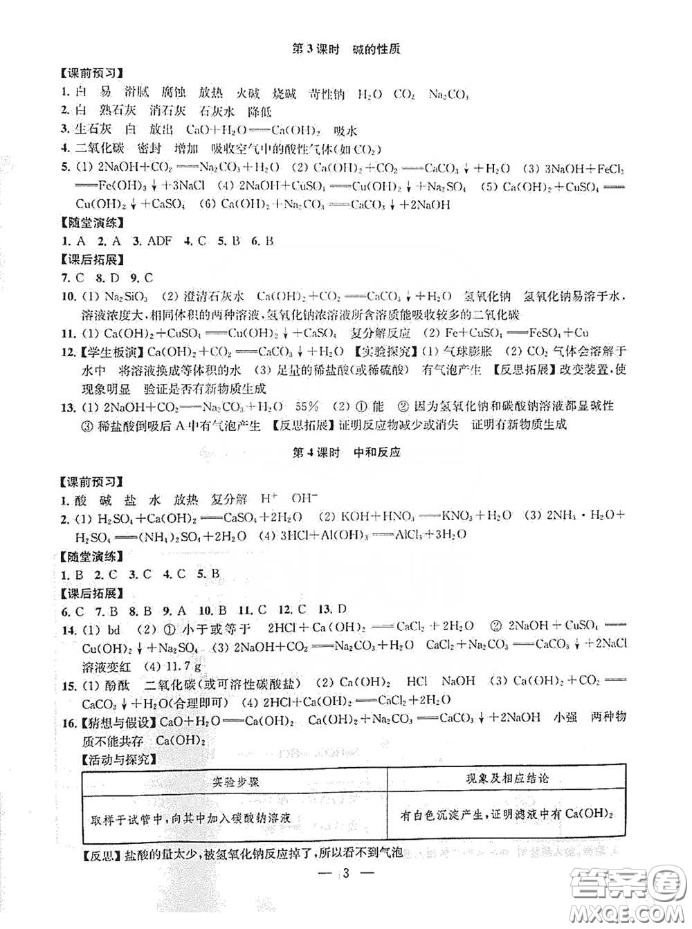 南京大學(xué)出版社2020創(chuàng)新優(yōu)化學(xué)案九年級(jí)化學(xué)下冊(cè)答案