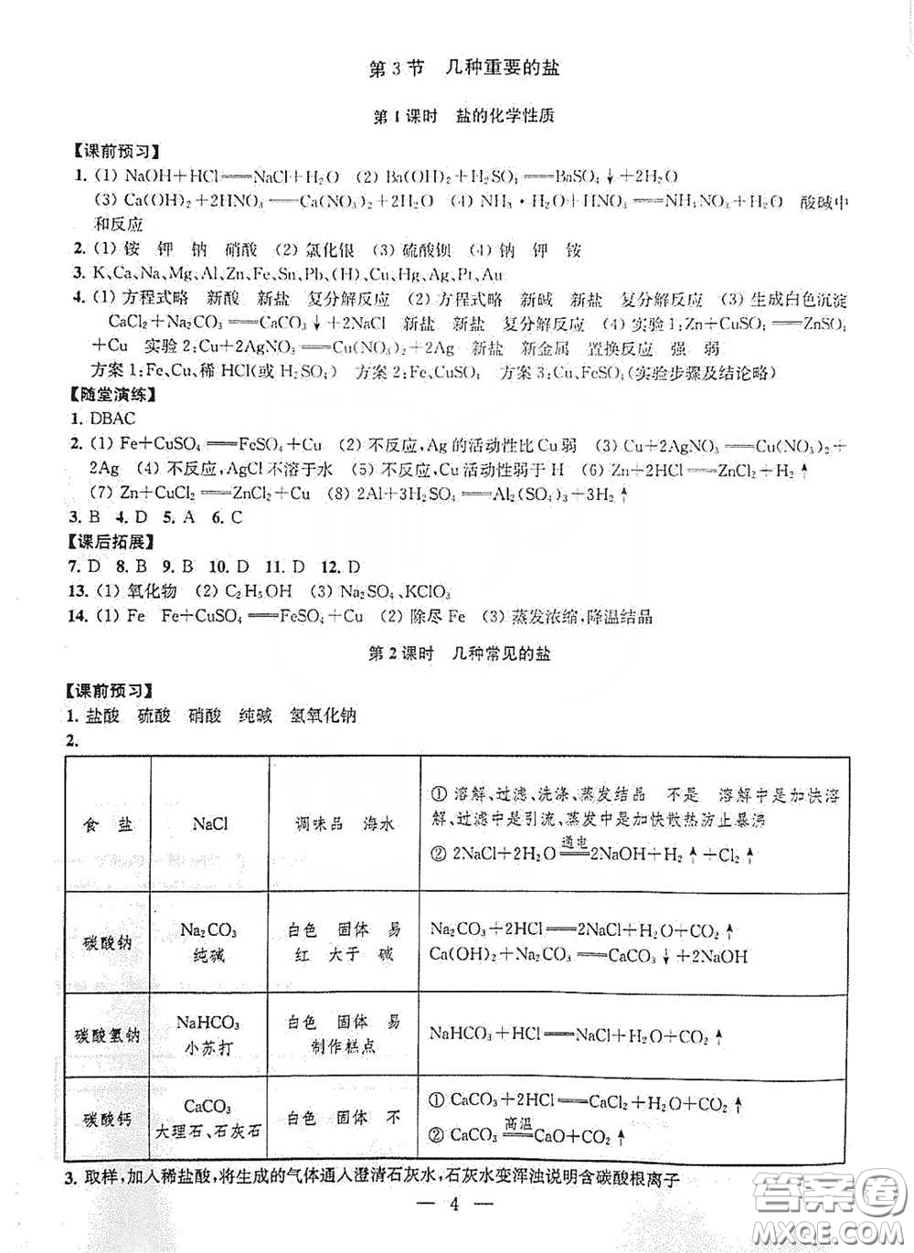 南京大學(xué)出版社2020創(chuàng)新優(yōu)化學(xué)案九年級(jí)化學(xué)下冊(cè)答案