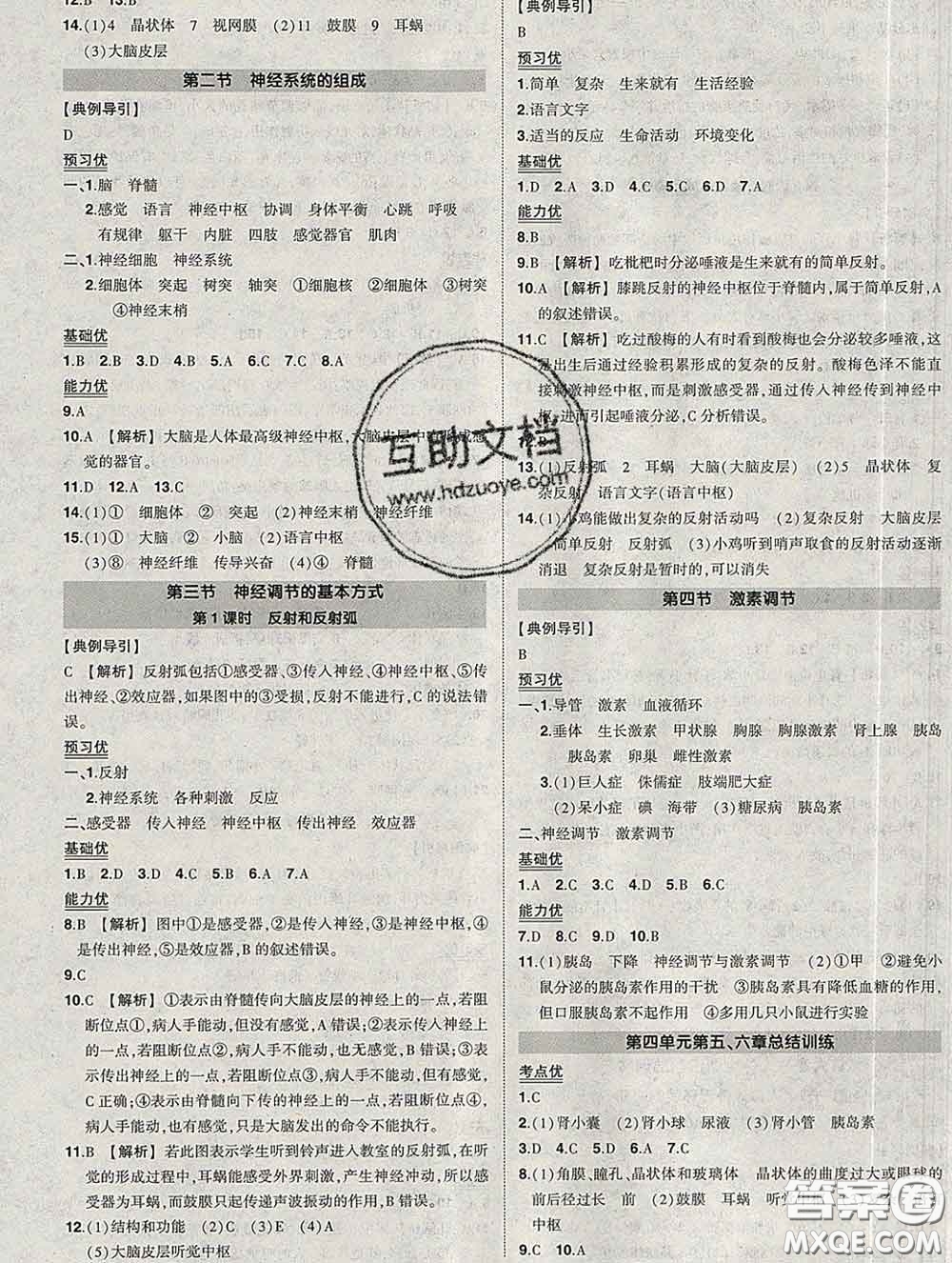 狀元成才路2020春創(chuàng)優(yōu)作業(yè)七年級生物下冊人教版答案