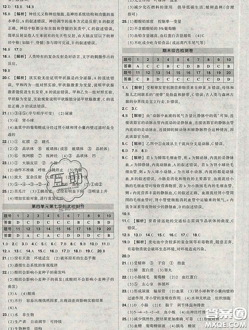 狀元成才路2020春創(chuàng)優(yōu)作業(yè)七年級生物下冊人教版答案