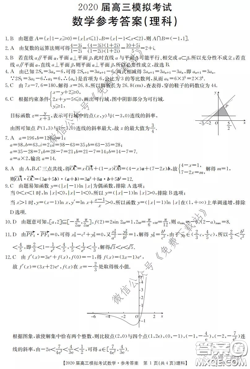 2020屆湖南金太陽高三模擬考試理科數(shù)學試題及答案