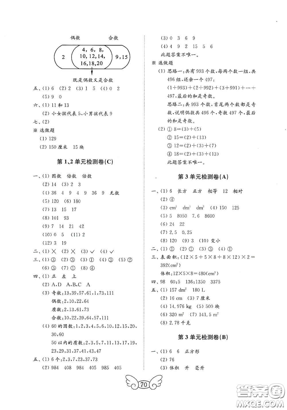 山東教育出版社2020金鑰匙小學(xué)數(shù)學(xué)試卷五年級下冊人教版答案