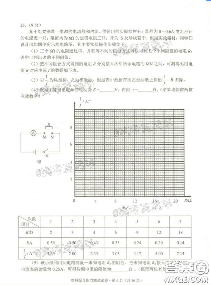 2020年云南省高中畢業(yè)班復(fù)習(xí)統(tǒng)一檢測(cè)理科綜合試題及答案