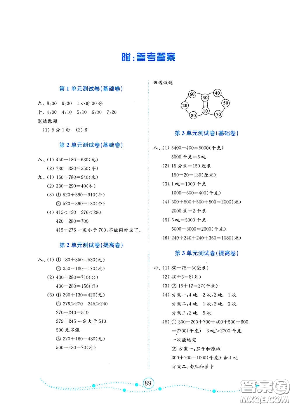 山東教育出版社2020金鑰匙小學(xué)數(shù)學(xué)試卷三年級(jí)下冊(cè)人教版答案