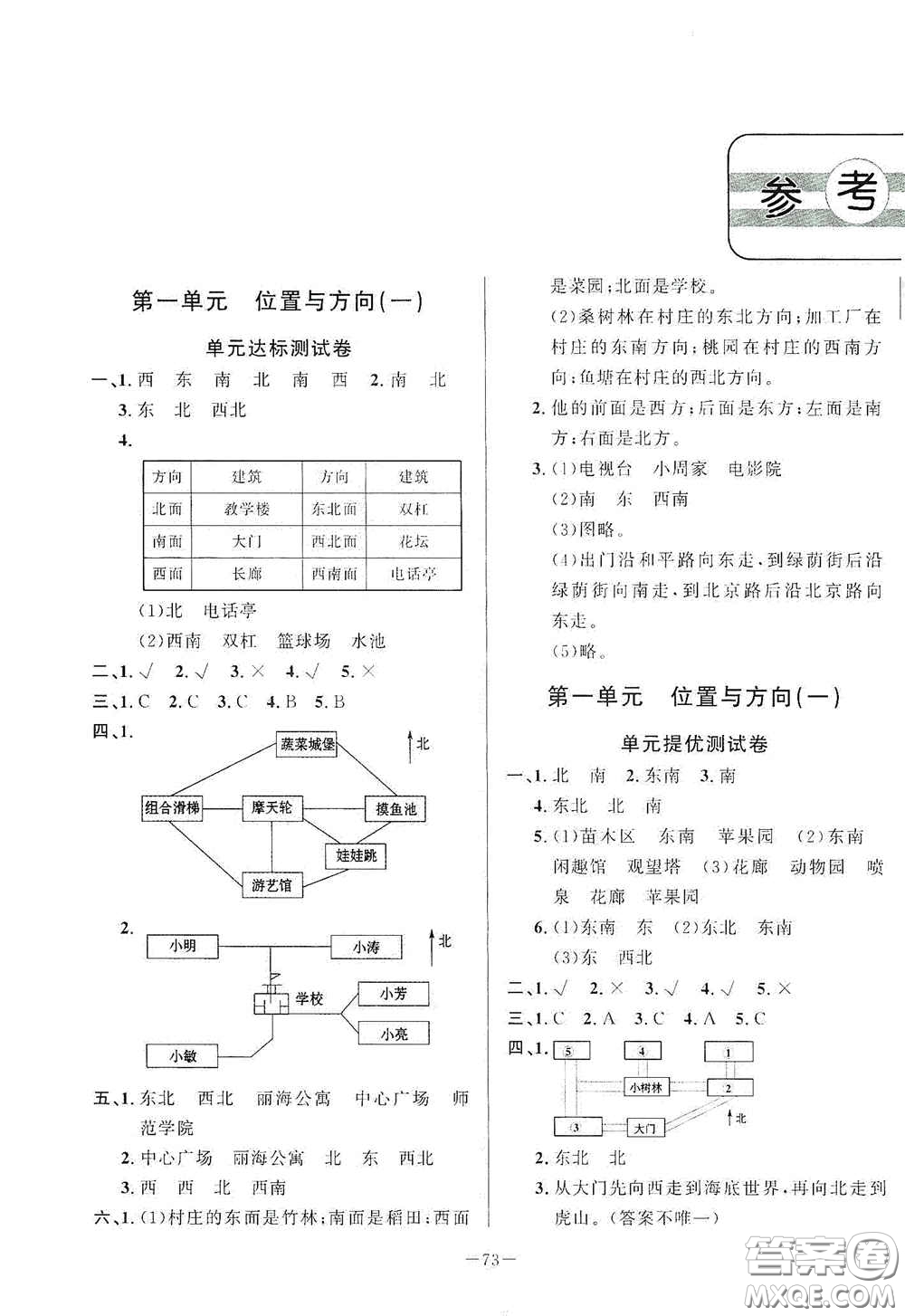 山東文藝出版社2020小學單元測試卷三年級數(shù)學下冊人教版答案