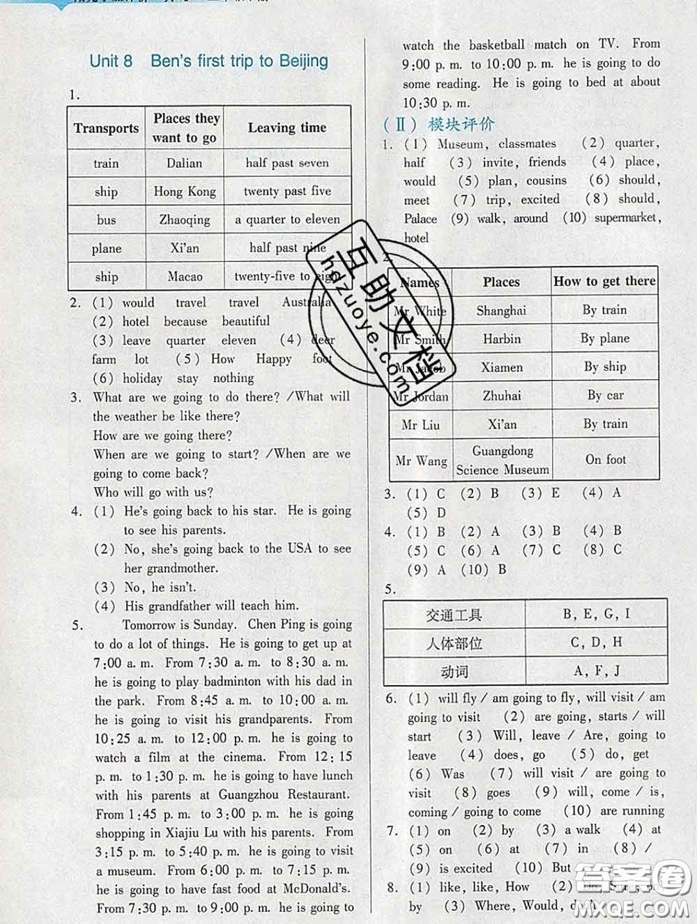 2020新版陽光學(xué)業(yè)評價(jià)五年級英語下冊教科版參考答案