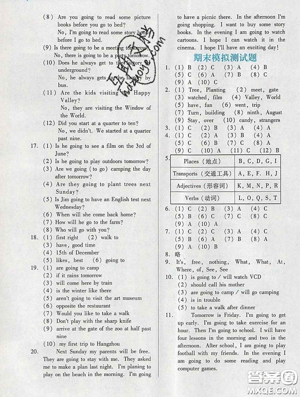 2020新版陽光學(xué)業(yè)評價(jià)五年級英語下冊教科版參考答案