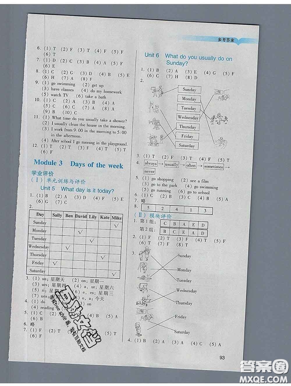 2020新版陽光學(xué)業(yè)評(píng)價(jià)四年級(jí)英語下冊(cè)教科版參考答案