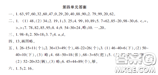 小學(xué)生數(shù)學(xué)報(bào)2020年春一年級(jí)下學(xué)期第四單元答案